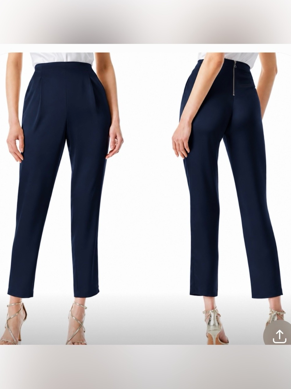 Alice + Olivia navy satin Jessie pleated tailored straight high rise pants sz 2